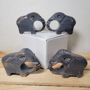 Set of 4 Dark Grey Wooden Elephant Napkin Rings